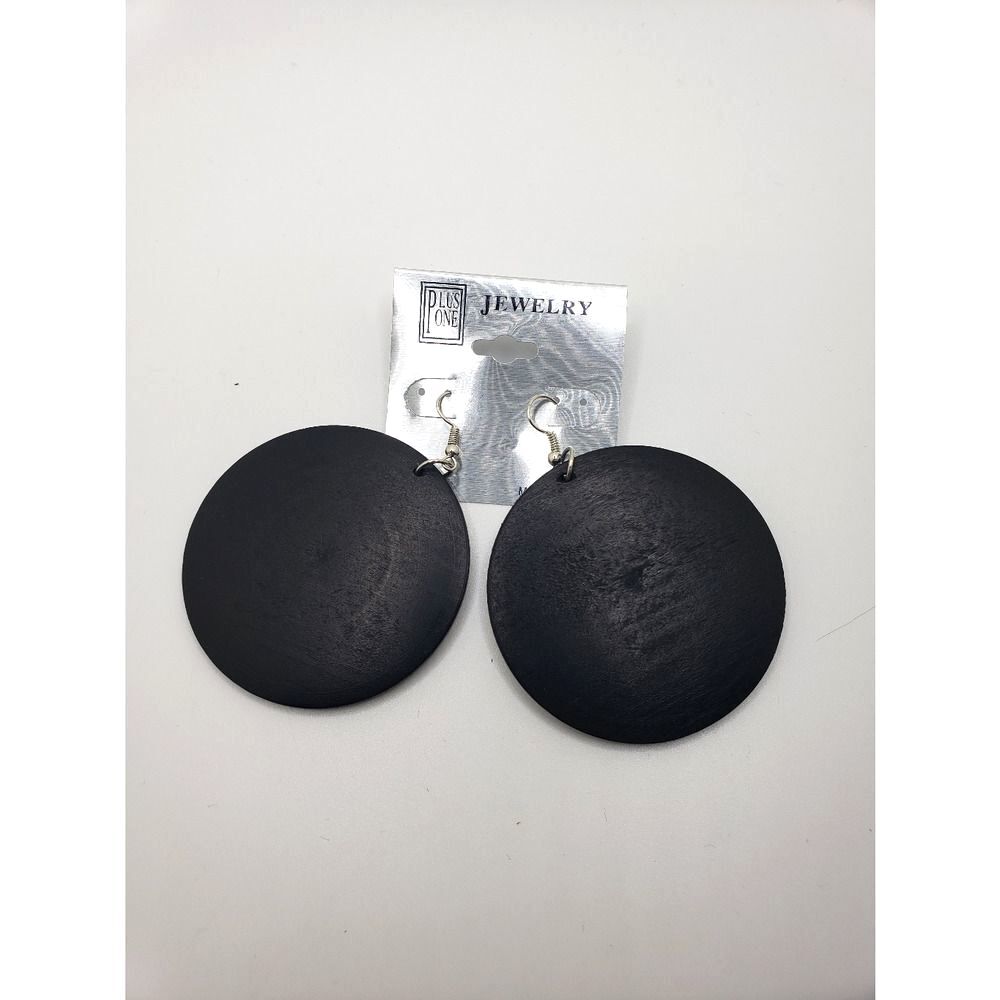 black boho round circle wood earrings